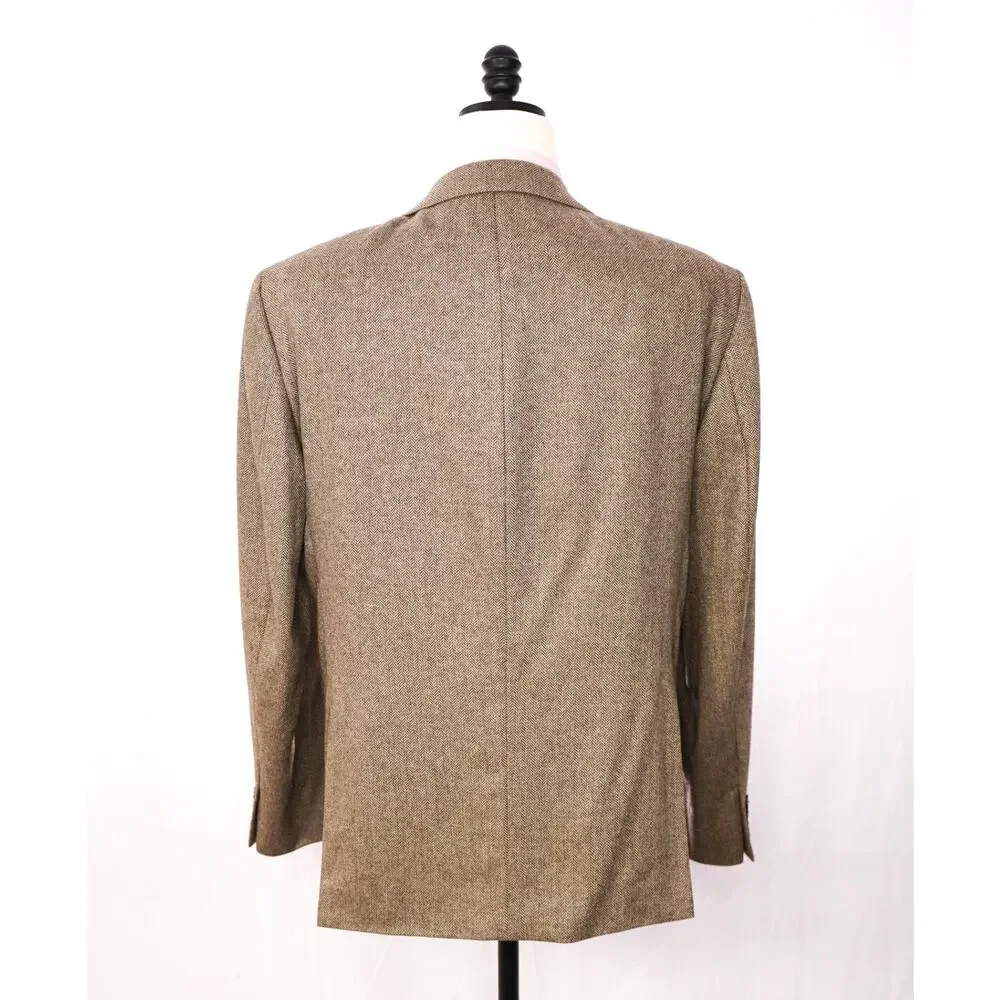 $1,295 SAKS 5TH AVE - Brown Herringbone Cashmere Blazer - 50R